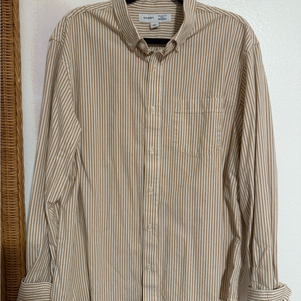 Old Navy Men's Beige Striped Button Down Shirt